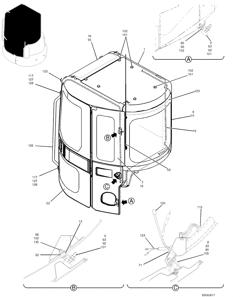 Схема запчастей Case CX50B - (01-050) - CAB ASSY (PW02C00068F1) (05) - SUPERSTRUCTURE