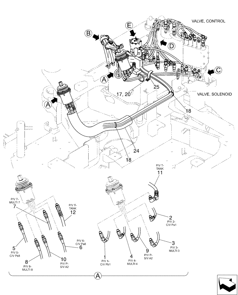 Схема запчастей Case CX50B - (01-045[02]) - CONTROL LINES, REMOTE (35) - HYDRAULIC SYSTEMS