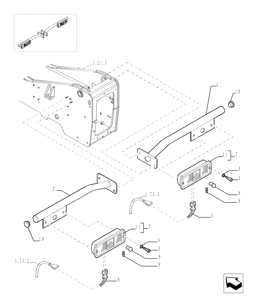 Схема запчастей Case TX1055 - (9.00330[01]) - ROAD LIGHTS - OPTIONAL CODE 749268001 (55) - ELECTRICAL SYSTEMS