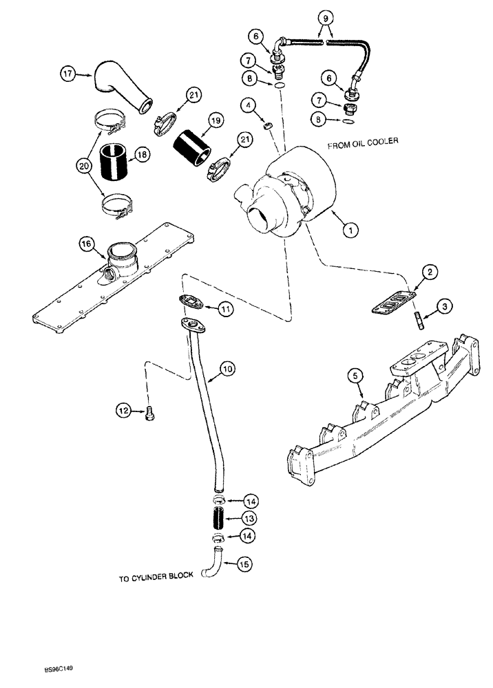 Схема запчастей Case 1150G - (2-024) - TURBOCHARGER SYSTEM, 6T-590 ENGINE, PRIOR TO JJG0218023 AND JJG0218024 - JJG0218478 (01) - ENGINE