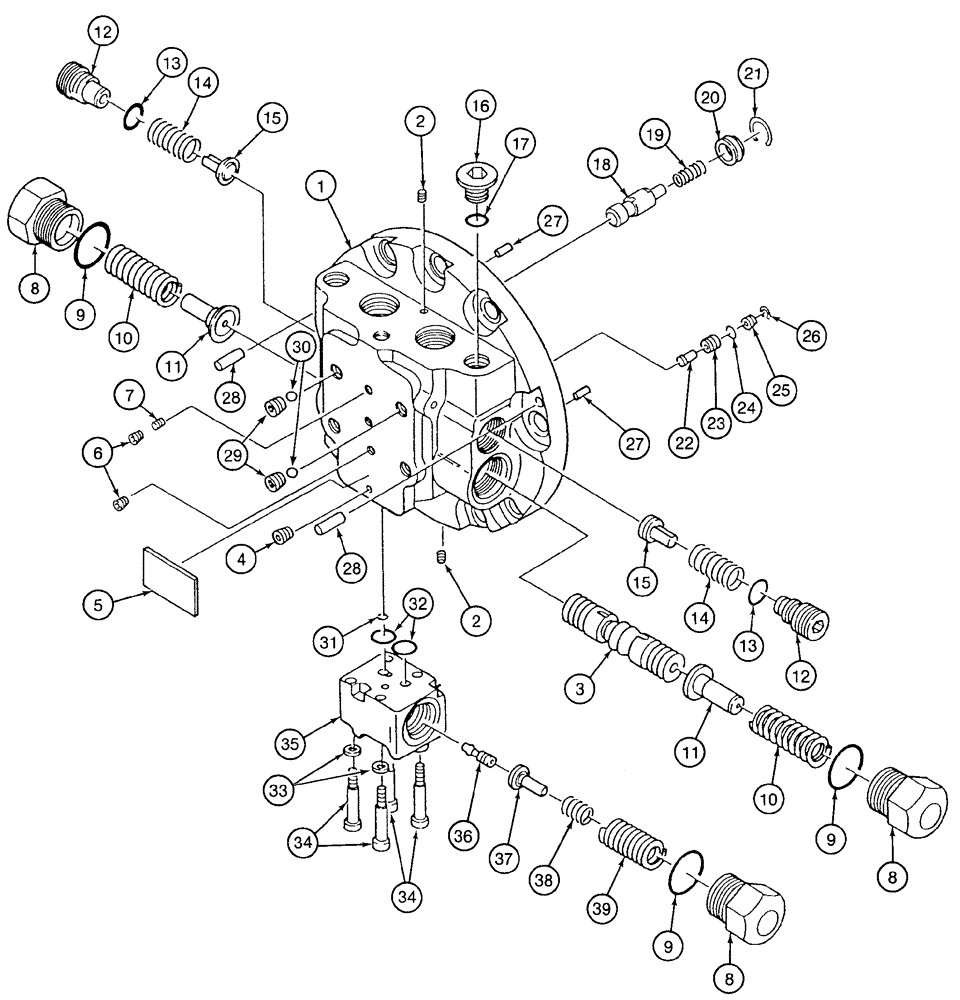 Схема запчастей Case 9020 - (6-08) - TRACK DRIVE MOTOR, COVER AND VALVES (06) - POWER TRAIN