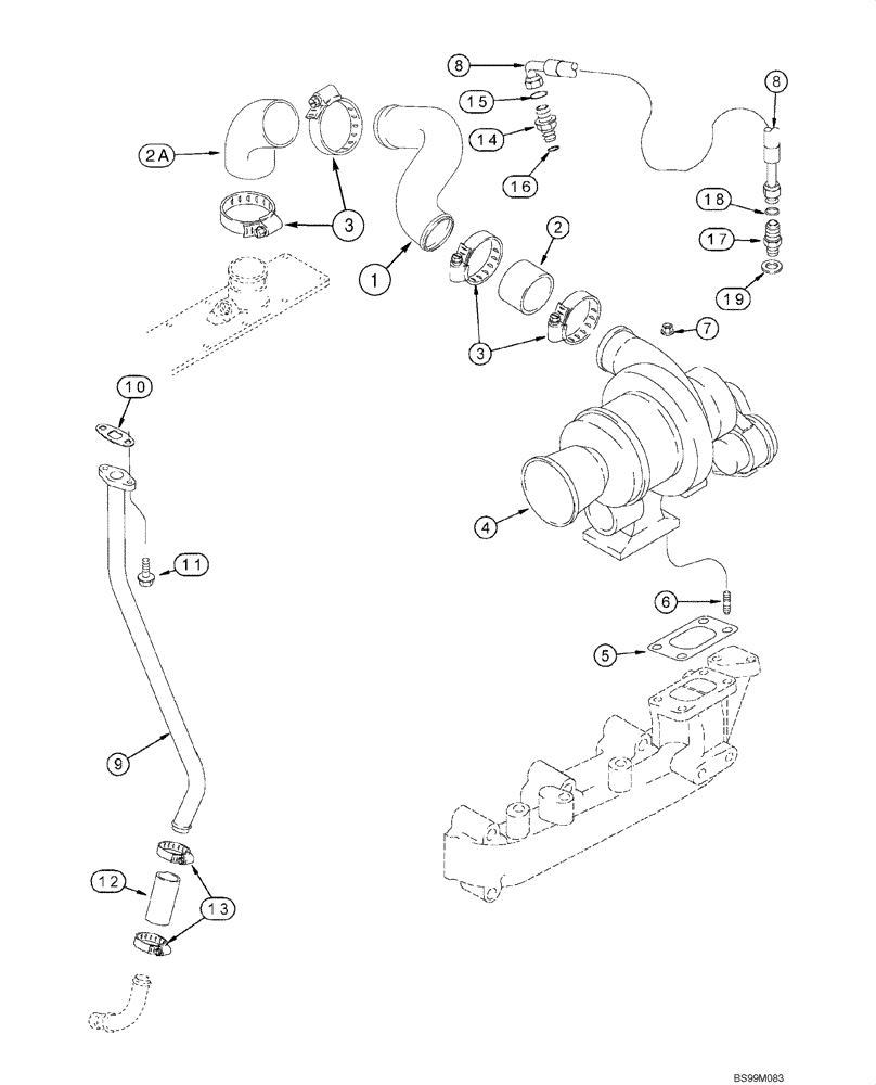 Схема запчастей Case 580SM - (02-11) - TURBOCHARGER SYSTEM - 4T-390 EMISSIONS CERTIFIED ENGINE (02) - ENGINE