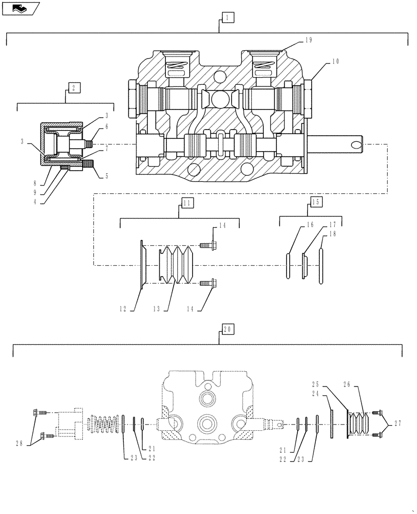 Схема запчастей Case 586H - (35.355.07) - VALVE SECTION SIDE SHIFT AND AUXILIARY CONTROL (35) - HYDRAULIC SYSTEMS