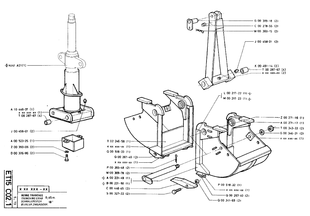 Схема запчастей Case TY45 - (ET15 C02.1) - TRENCHING GRAB - 0,45 M (18") (18) - ATTACHMENT ACCESSORIES