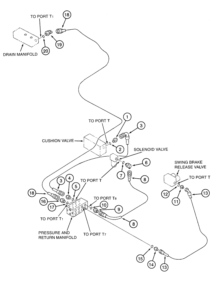 Схема запчастей Case 9050B - (8-086) - PRESSURE AND RETURN MANIFOLD DRAIN LINES (08) - HYDRAULICS