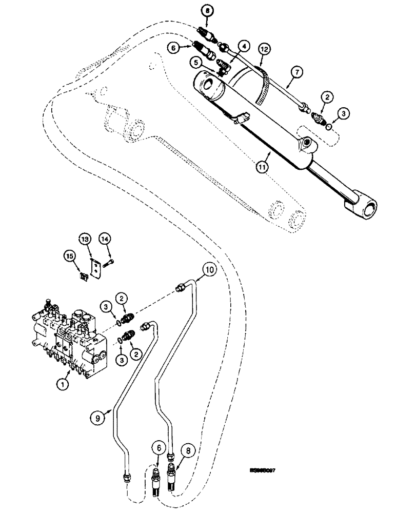 Схема запчастей Case 660 - (8-051A) - BACKHOE BUCKET CYLINDER HYDRAULIC CIRCUIT - D125 BACKHOE, BACKHOE SERIAL NUMBER JAF0218189 AND AFTER (08) - HYDRAULICS