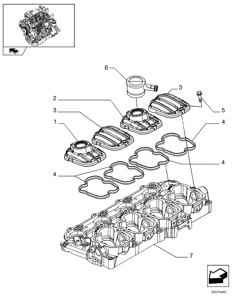 Схема запчастей Case 445 - (02-17) - CYLINDER HEAD COVERS (87380450) (02) - ENGINE