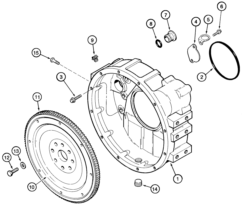 Схема запчастей Case 621C - (02-022) - FLYWHEEL AND HOUSING (NORTH AMERICA/EUROPE), 6T-590 EMISSIONS CERTIFIED ENGINE (02) - ENGINE