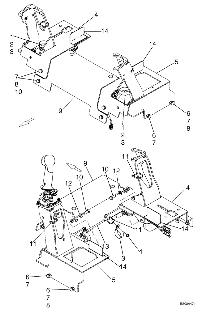 Схема запчастей Case 430 - (09-14B) - JOYSTICK CONTROL MOUNTING (430 WITH PILOT CONTROL) (09) - CHASSIS