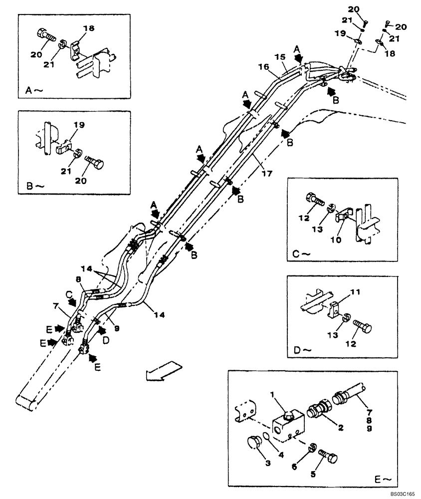 Схема запчастей Case CX75SR - (08-73) - HYDRAULICS, AUXILIARY ATTACHMENT, 1,70 M (5 FT 7 IN) ARM - SECOND OPTION LINE (08) - HYDRAULICS