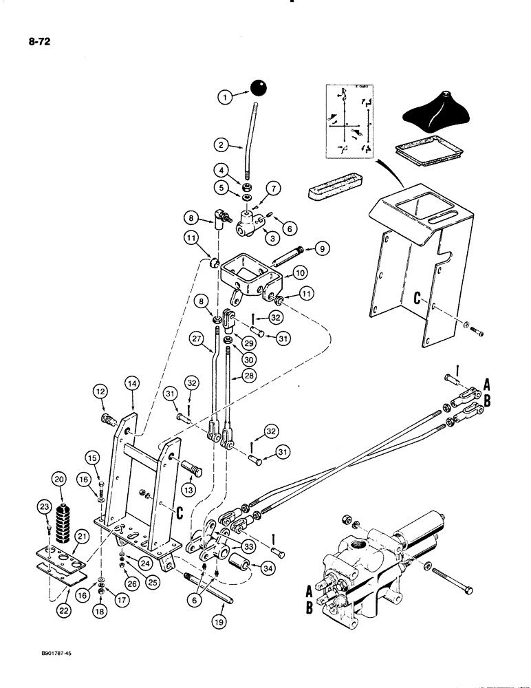 Схема запчастей Case W18B - (8-72) - LOADER CONTROL LEVERS (2 SPOOL), WITH SINGLE LEVER CONTROL (08) - HYDRAULICS