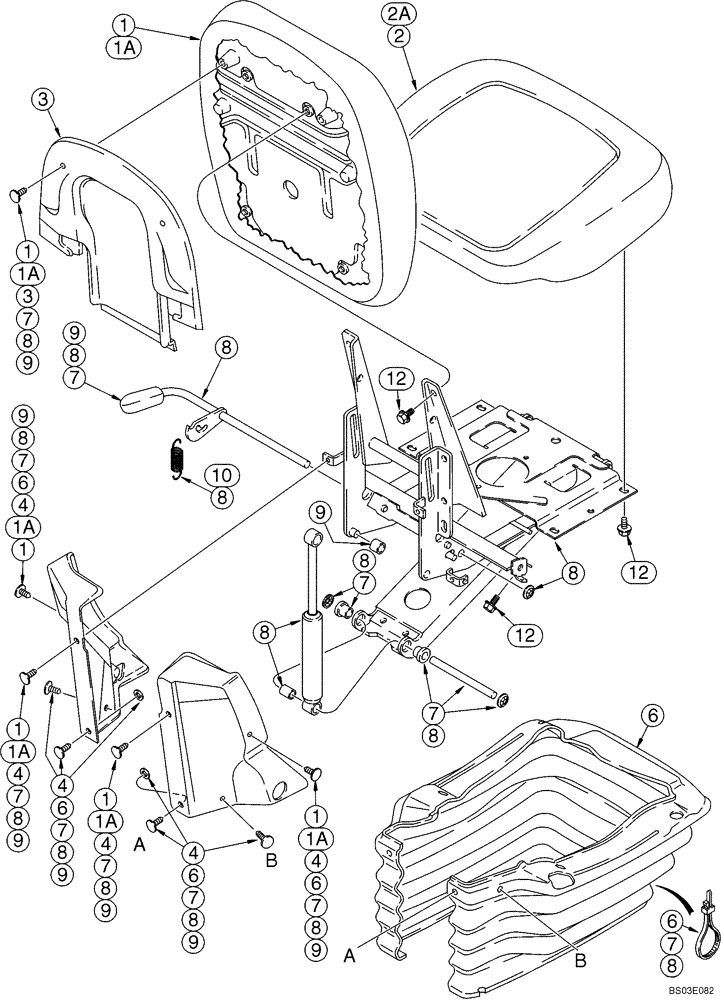 Схема запчастей Case 570MXT - (09-35) - SEAT ASSY, MECHANICAL SUSPENSION (MILSCO) (09) - CHASSIS/ATTACHMENTS