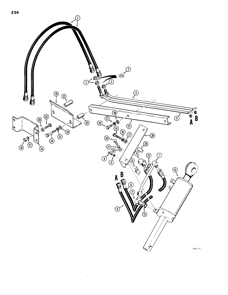 Схема запчастей Case 1150B - (234) - TILT HYDRAULIC CIRCUIT - TILT DOZER, GRILLE TO CYLINDER (07) - HYDRAULIC SYSTEM