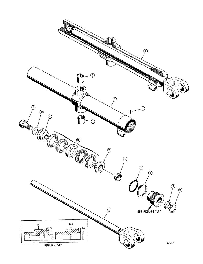 Схема запчастей Case 310G - (228) - LIFT CYLINDER (POWER ANGLE TILT DOZER), USES SPLIT SNAP IN OUTER ROD WIPER (07) - HYDRAULIC SYSTEM