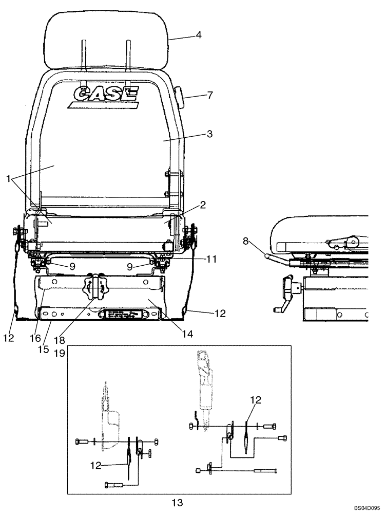 Схема запчастей Case 1150H - (09-18A) - SEAT ASSY, MECHANICAL SUSPENSION (09) - CHASSIS