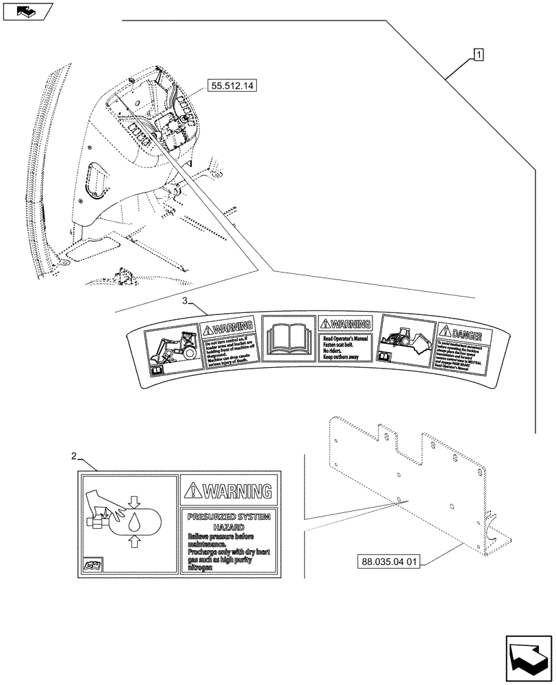 Схема запчастей Case 580SN WT - (88.035.04[04]) - DIA KIT, RIDE CONTROL (88) - ACCESSORIES