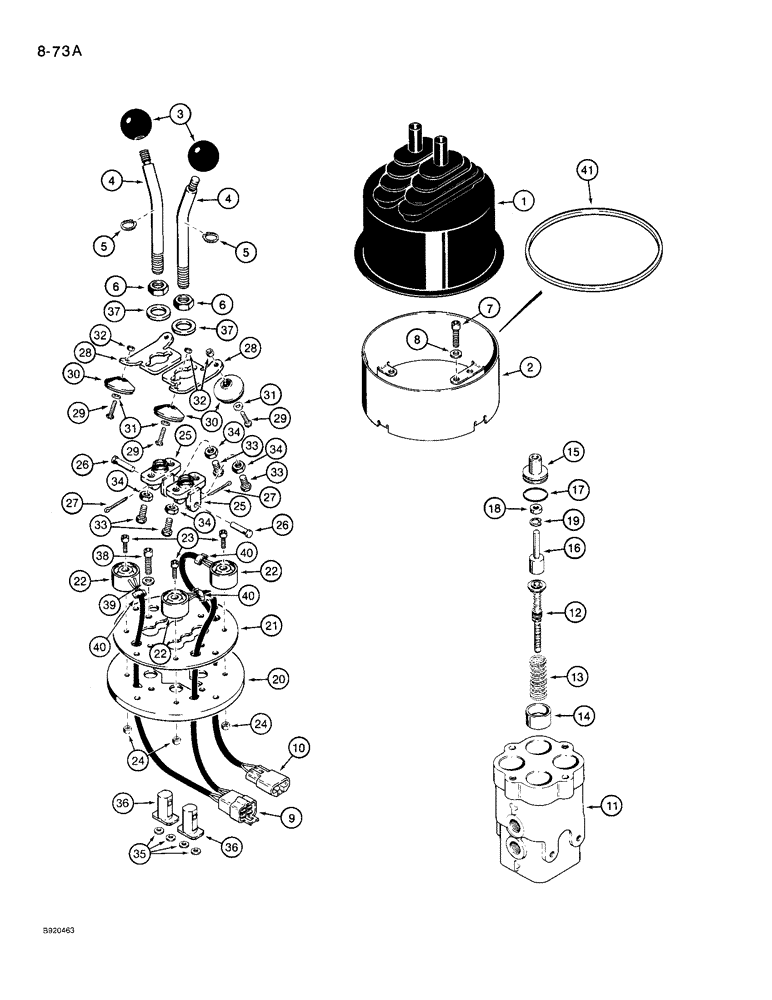 Схема запчастей Case 721 - (8-73A) - DUAL LEVER REMOTE CONTROL VALVE - 107389A1 (08) - HYDRAULICS