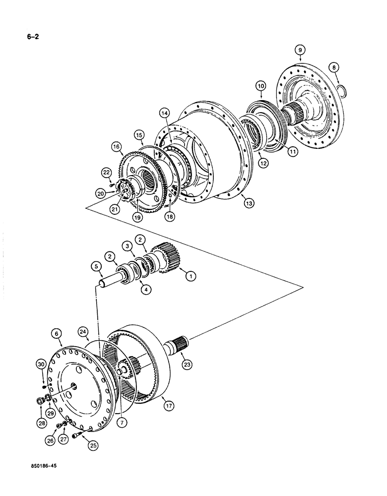 Схема запчастей Case 125B - (6-02) - FINAL DRIVE TRANSMISSION, P.I.N. 74251 THROUGH 74879 (06) - POWER TRAIN