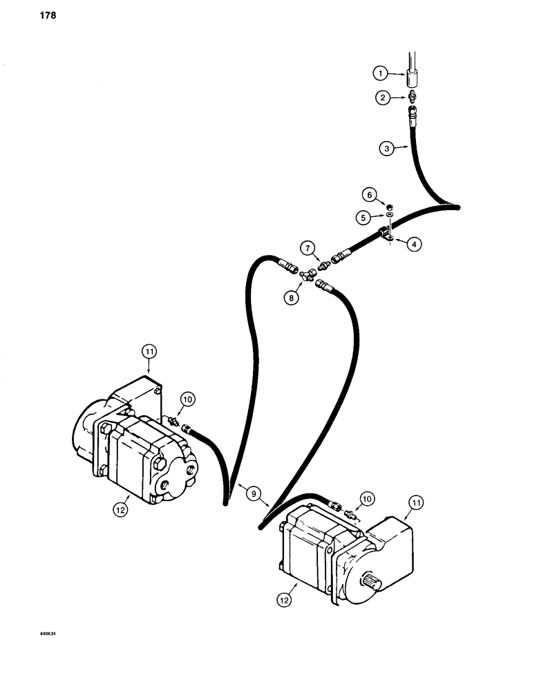 Схема запчастей Case 880C - (178) - TRACK BRAKE HYDRAULIC LINES - LOWER, STANDARD 6-ROLLER TRACK PIN 6205456 AND AFTER (04) - UNDERCARRIAGE