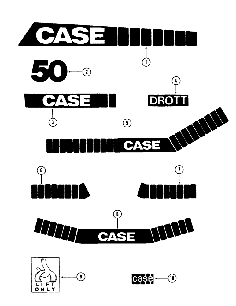 Схема запчастей Case 50 - (9-254) - DECALS, (USED ON EXPORTED UNITS) (09) - CHASSIS