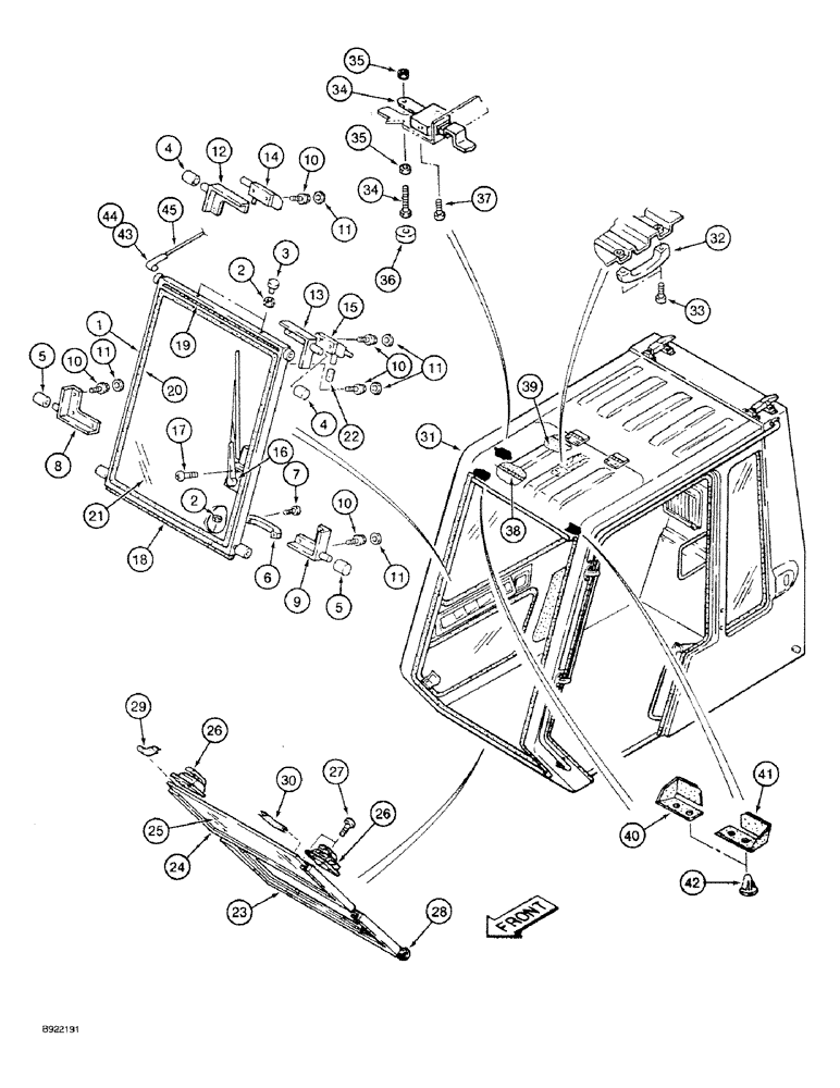 Схема запчастей Case 9030 - (9-46) - CAB WINDSHIELD, LOWER FRONT WINDOW AND OVERHEAD DOOR (09) - CHASSIS