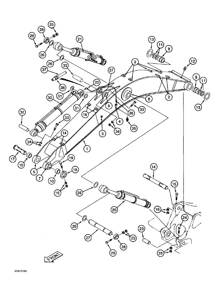 Схема запчастей Case 9010B - (9-092) - BOOM, MOUNTING PINS, CYLINDERS AND LUBRICATION LINE (09) - CHASSIS