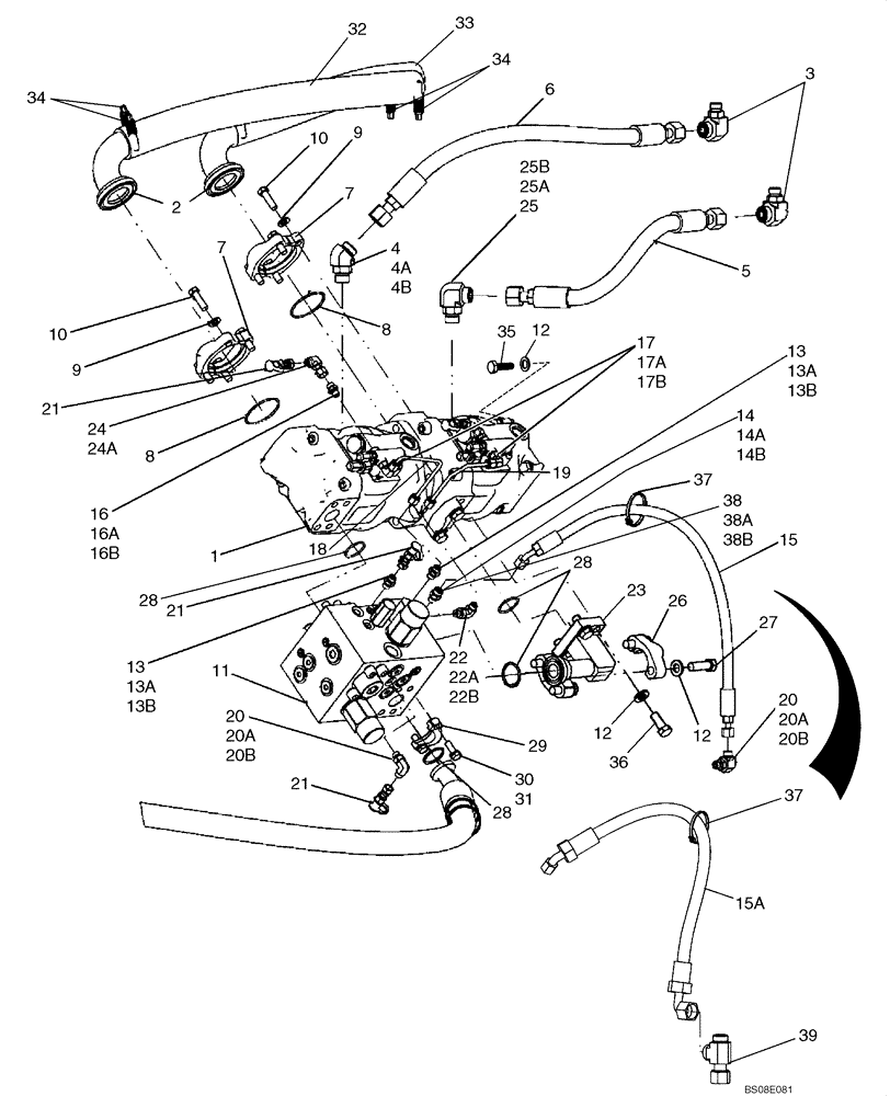 Схема запчастей Case 921E - (08-06) - HYDRAULICS - COOLING FRAME TO PUMP/PRIORITY VALVE (08) - HYDRAULICS