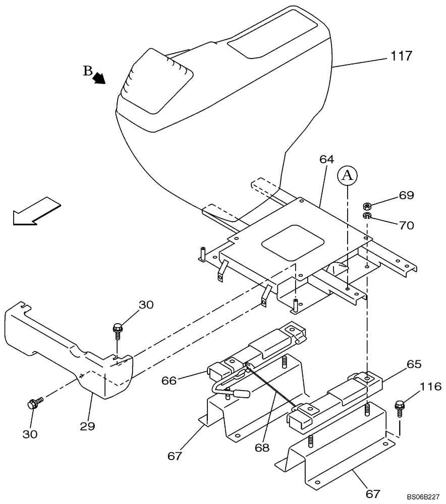 Схема запчастей Case CX800 - (09-027-00[01]) - OPERATORS COMPARTMENT - SEAT AND CONTROL ARM MOUNTING (09) - CHASSIS