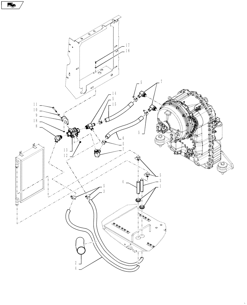 Схема запчастей Case 521F - (21.105.02) - TRANSMISSION HYDRAULIC LINES (21) - TRANSMISSION