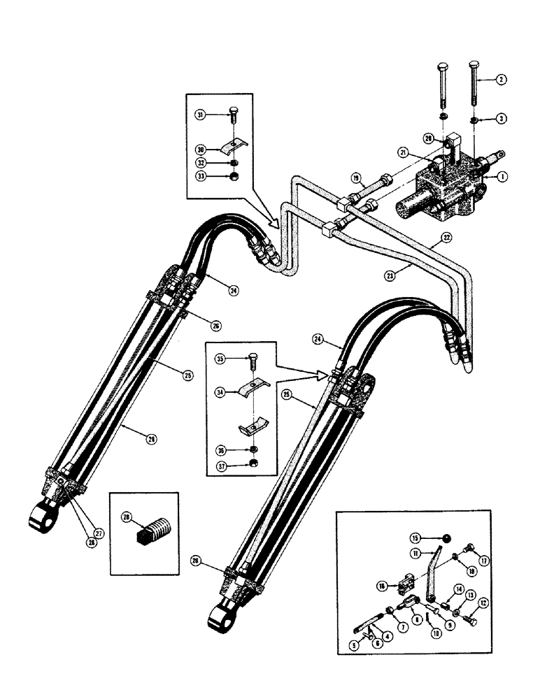 Схема запчастей Case 520 - (130) - HYDRAULICS, BULLDOZER AND MECHANICAL ANGLING DOZER, VALVE AND LEVERS (07) - HYDRAULIC SYSTEM