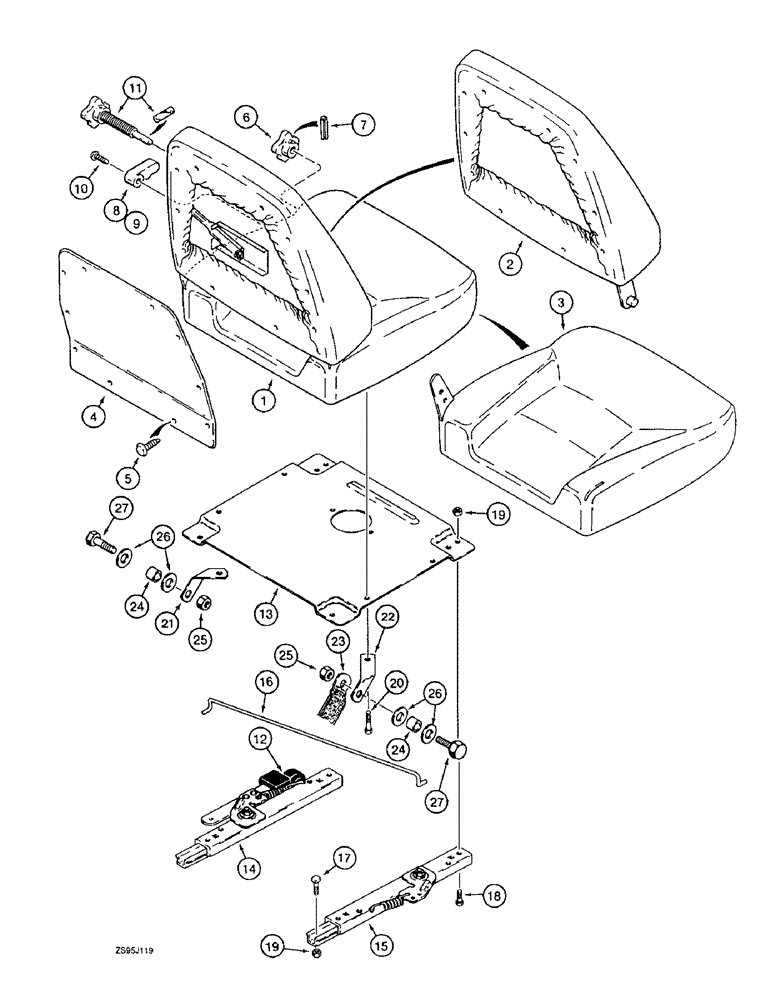 Схема запчастей Case 550E - (9-26) - SEAT ASSEMBLY, WITHOUT SUSPENSION (09) - CHASSIS/ATTACHMENTS