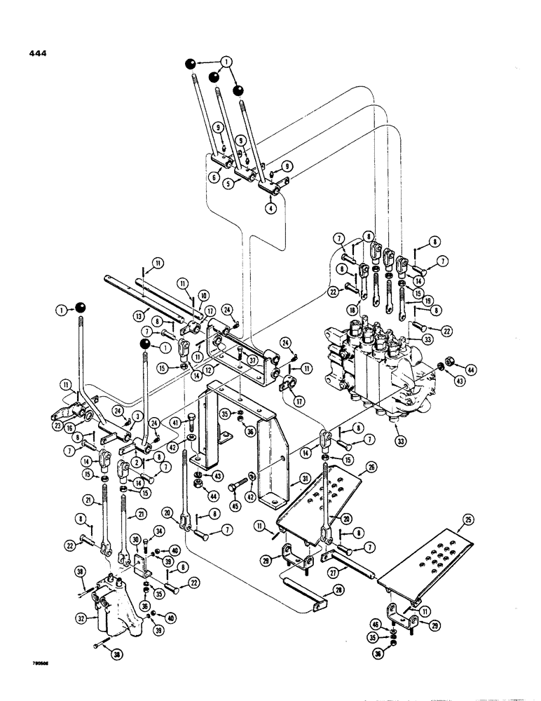 Схема запчастей Case 35 - (444) - SIDE SHIFT BACKHOE, CONTROL LEVERS AND SWING PEDAL LINKAGE *LATE PRODUCTION 