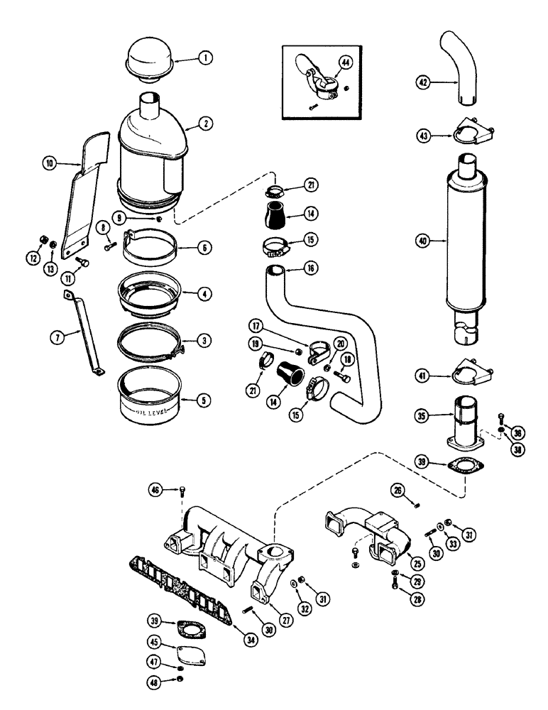 Схема запчастей Case 480CK - (034) - AIR CLEANER, MANIFOLD, MUFFLER, (148B) SPARK IGNITION ENGINE 