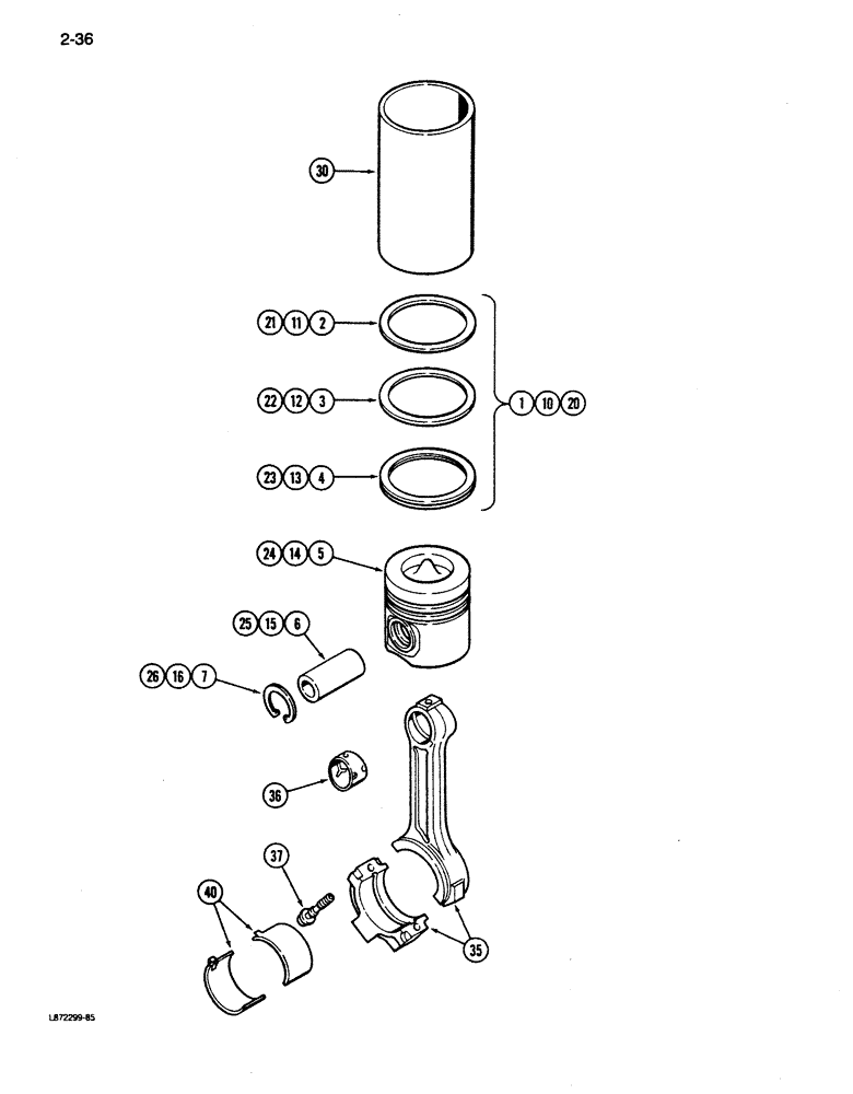 Схема запчастей Case 850D - (2-36) - PISTONS, 6T-590 ENGINE (TURBOCHARGED) (02) - ENGINE