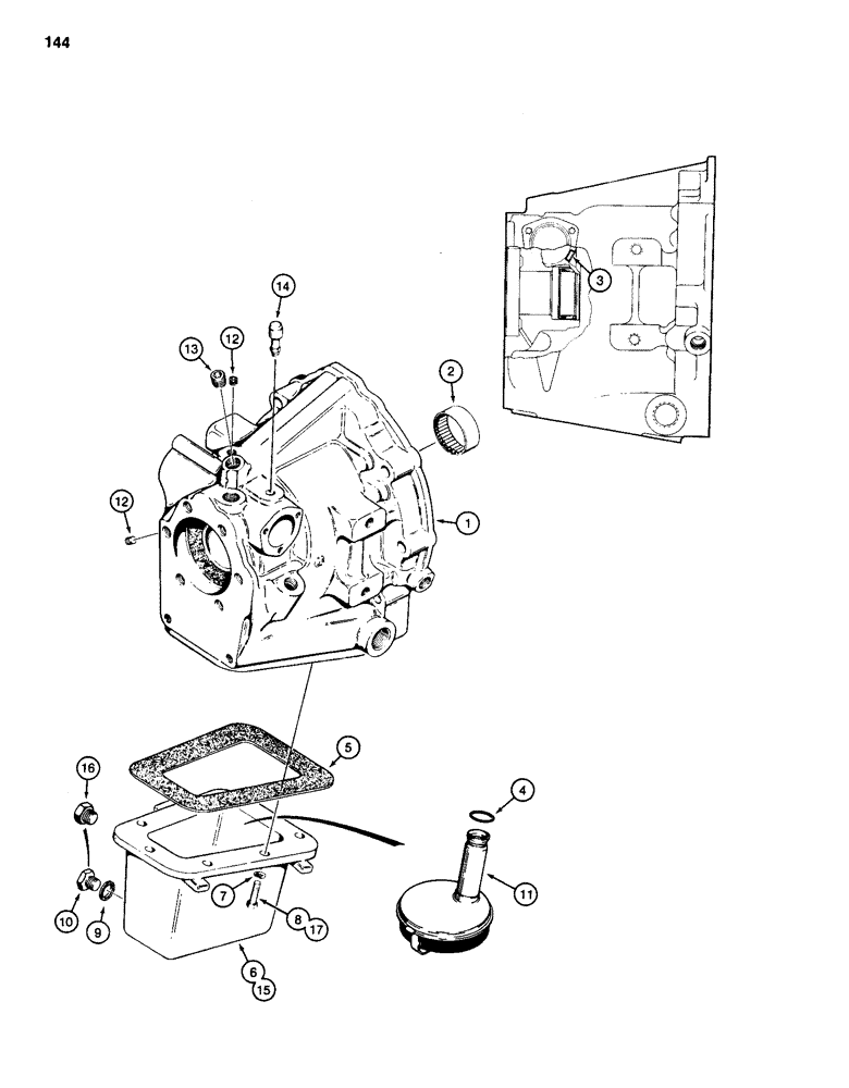 Схема запчастей Case 586D - (144) - POWER SHUTTLE, HOUSING AND OIL PAN (21) - TRANSMISSION