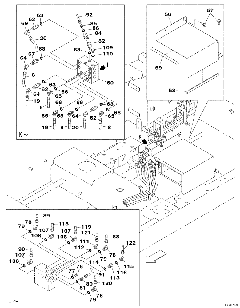 Схема запчастей Case CX350B - (08-37) - PILOT CONTROL LINES, PARTITION - STANDARD (08) - HYDRAULICS