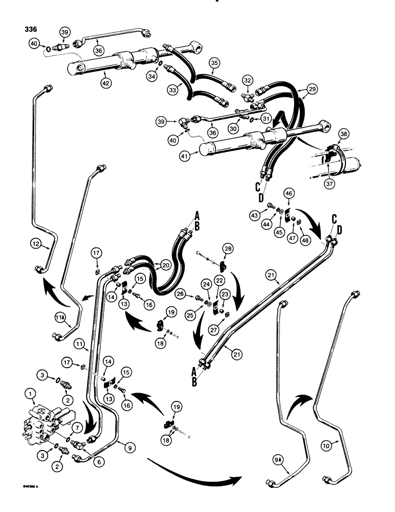 Схема запчастей Case 580E - (336) - LOADER BUCKET CYLINDER HYDRAULIC CIRCUIT (08) - HYDRAULICS