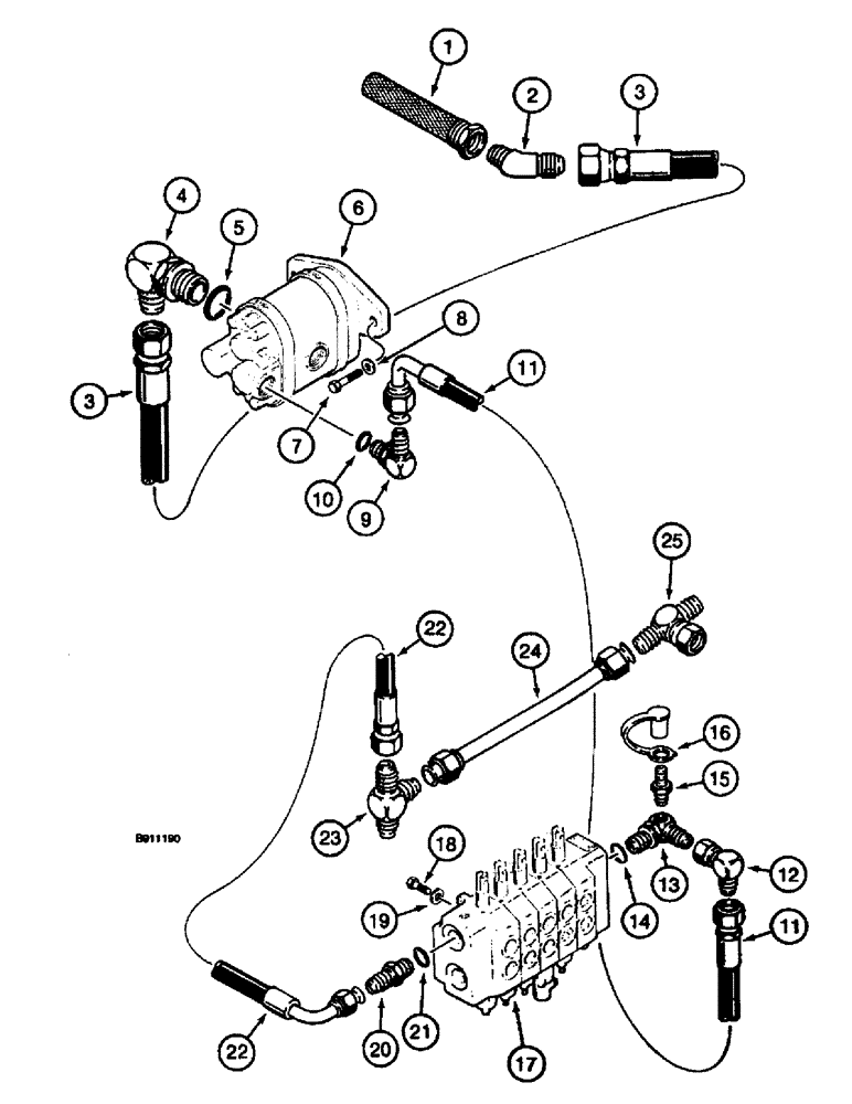 Схема запчастей Case 660 - (8-006) - BASIC HYDRAULIC CIRCUIT, ATTACHMENT CONTROL VALVE SUPPLY AND RETURN LINES (08) - HYDRAULICS