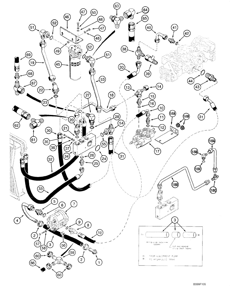 Схема запчастей Case 1845C - (06-05) - HYDROSTATIC - PUMP, SUPPLY AND RETURN, JAF0102062 - (06) - POWER TRAIN