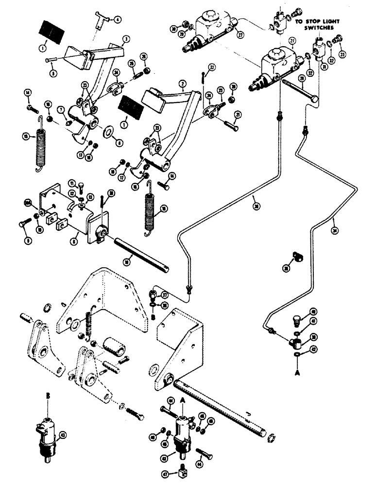 Схема запчастей Case 680CK - (080) - BRAKE PEDALS AND LINKAGE (33) - BRAKES & CONTROLS