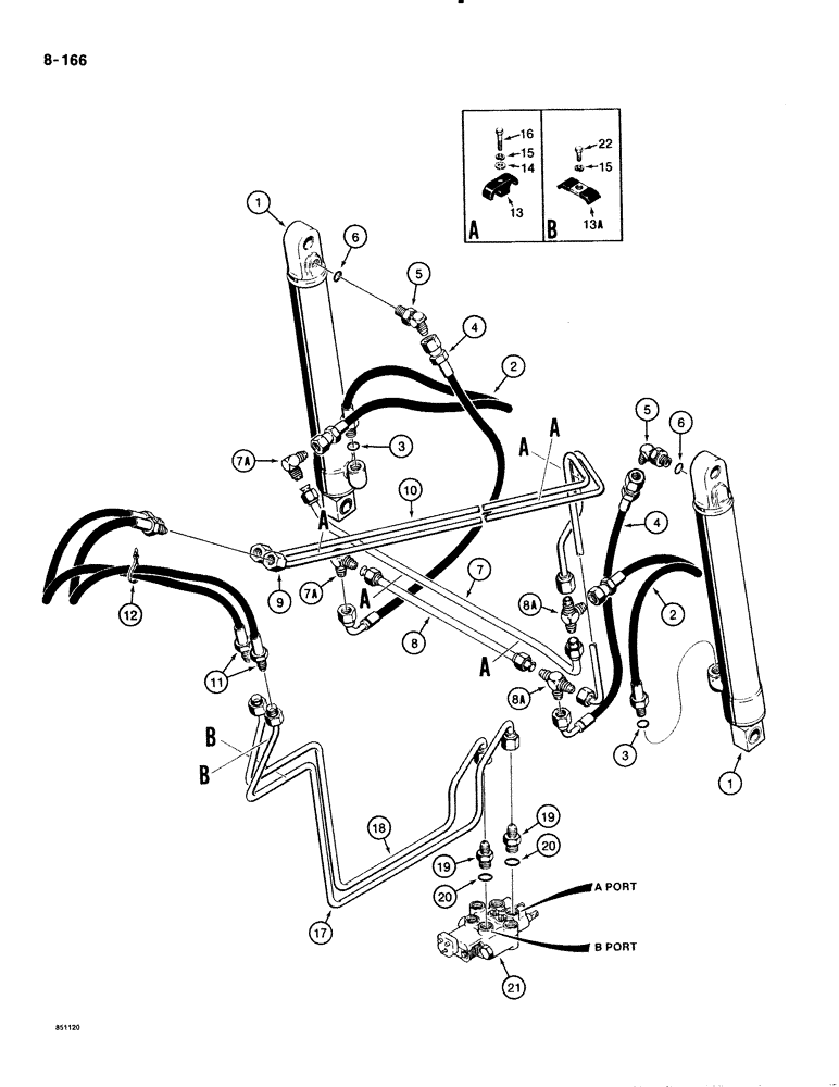 Схема запчастей Case 1835B - (8-166) - LOADER BUCKET CYLINDER HYDRAULIC CIRCUIT, (*PIN 9862050 AND AFTER) (08) - HYDRAULICS