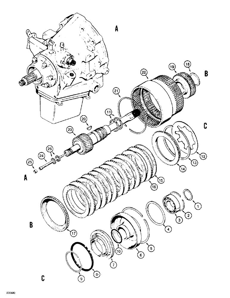 Схема запчастей Case 585E - (6-16) - POWER SHUTTLE, INPUT SHAFT AND FORWARD CLUTCH (06) - POWER TRAIN