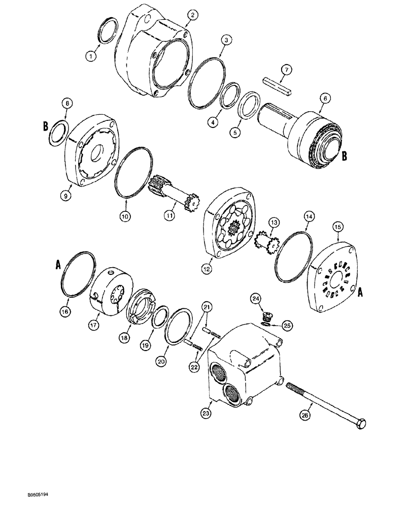 Схема запчастей Case MAXI-SNEAKER - (08-014) - TRENCHER DRIVE MOTOR ASSEMBLY (08) - HYDRAULICS