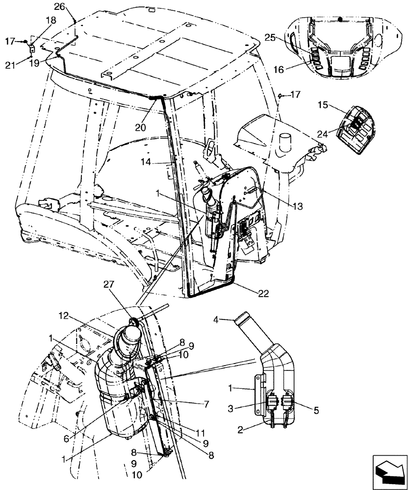 Схема запчастей Case 580SM - (55.518.03) - CAB - WASHER, WINDSHIELD (55) - ELECTRICAL SYSTEMS