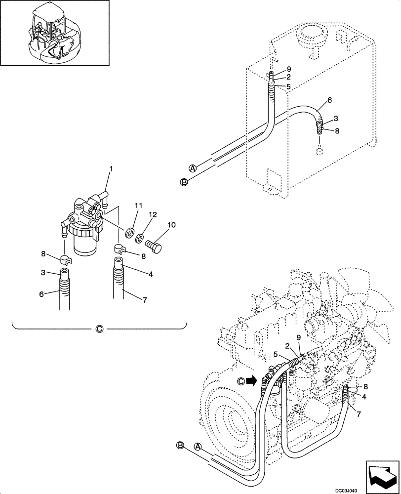 Схема запчастей Case CX47 - (03-02[00]) - FUEL LINES (03) - FUEL SYSTEM