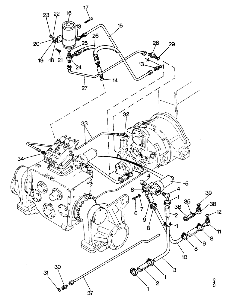 Схема запчастей Case 850 - (B14-1) - BASIC TRACTOR HYDRAULICS, CONVERTER TO TRANSMISSION (03) - TRANSMISSION