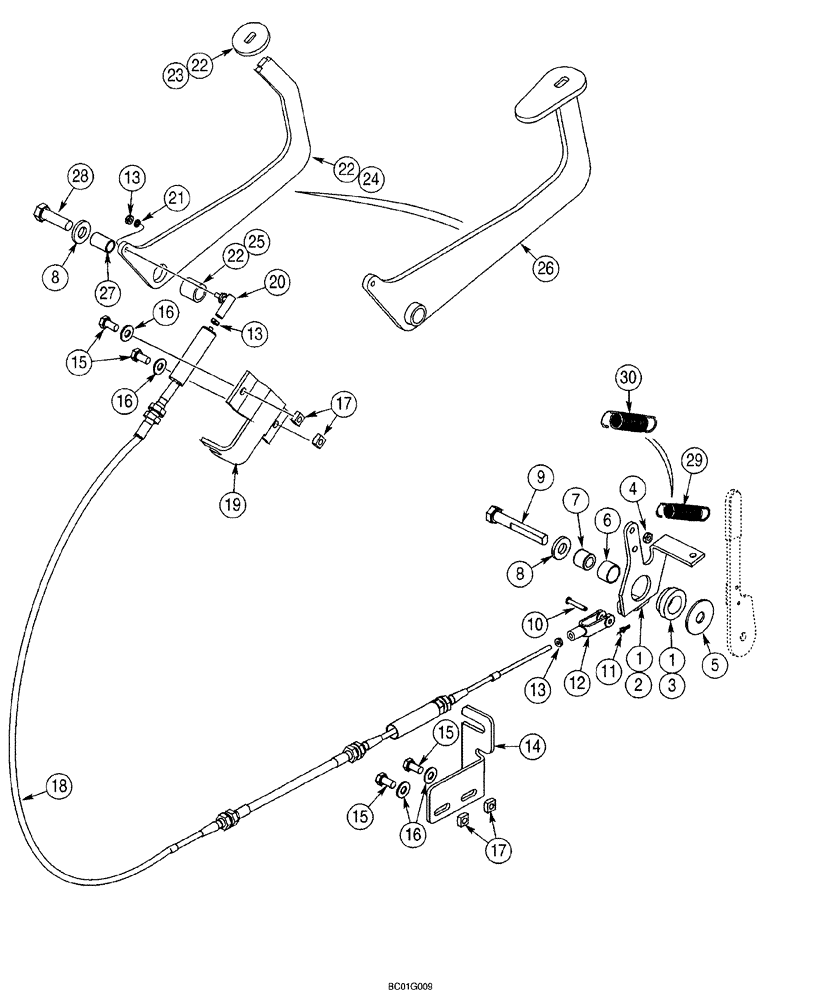 Схема запчастей Case 40XT - (03-03) - CONTROLS - THROTTLE, FOOT (03) - FUEL SYSTEM