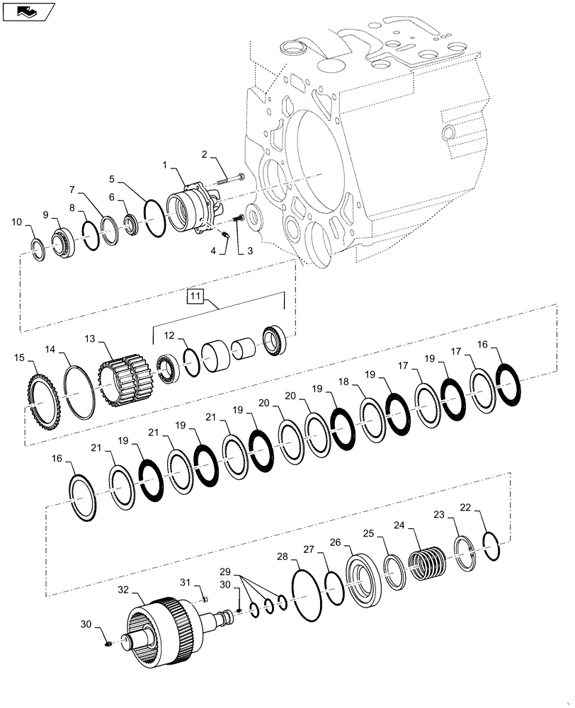 Схема запчастей Case 1121F - (21.116.07) - TRANSMISSION - CLUTCH ASSY, FIRST (21) - TRANSMISSION