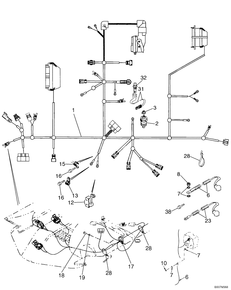 Схема запчастей Case 590SM - (04-04) - HARNESS, MAIN CHASSIS - MOUNTING AND CONNECTIONS (04) - ELECTRICAL SYSTEMS