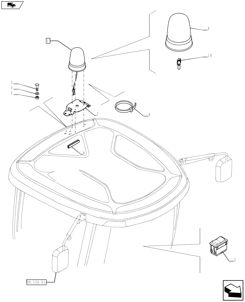 Схема запчастей Case 590SN - (55.404.05) - VAR - 728758 - ROTARY BEACON (55) - ELECTRICAL SYSTEMS